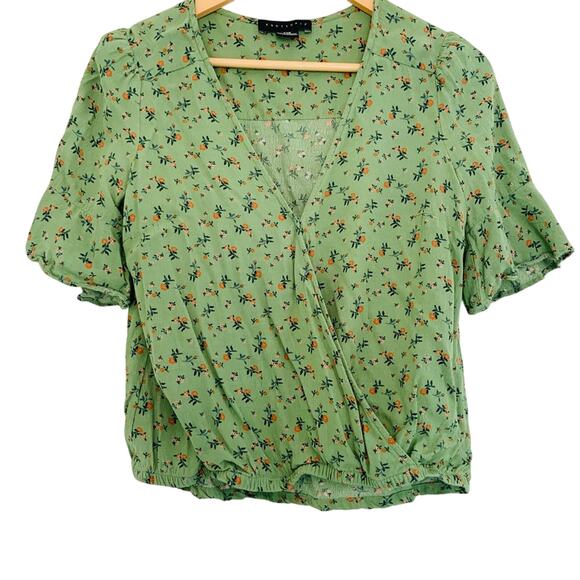 Sanctuary Garden Wrap Floral Top Green V Neck Blouse Size XXS - Picture 2 of 10